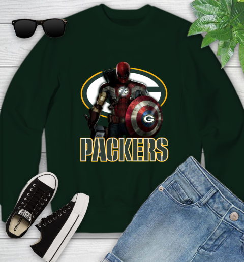 NFL Captain America Thor Spider Man Hawkeye Avengers Endgame Football Green Bay Packers Youth Sweatshirt 10