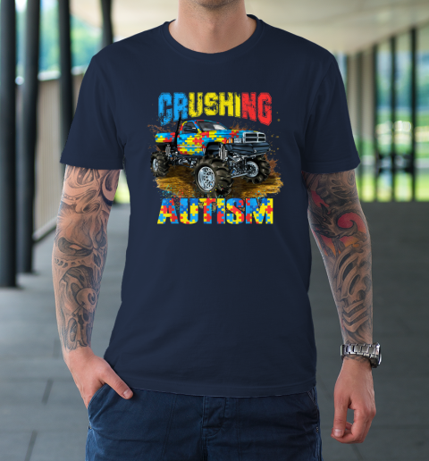 Crushing Autism Puzzle Monster Truck Autism Awareness T-Shirt 10