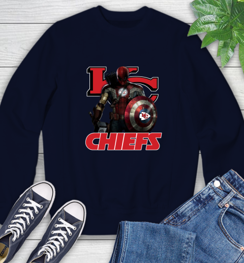 NFL Captain America Thor Spider Man Hawkeye Avengers Endgame Football Kansas City Chiefs Sweatshirt 3
