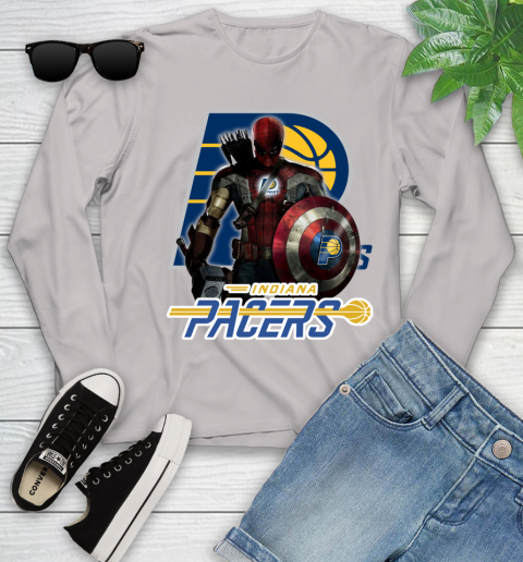Indiana Pacers NBA Basketball Captain America Thor Spider Man Hawkeye Avengers Youth Long Sleeve 12