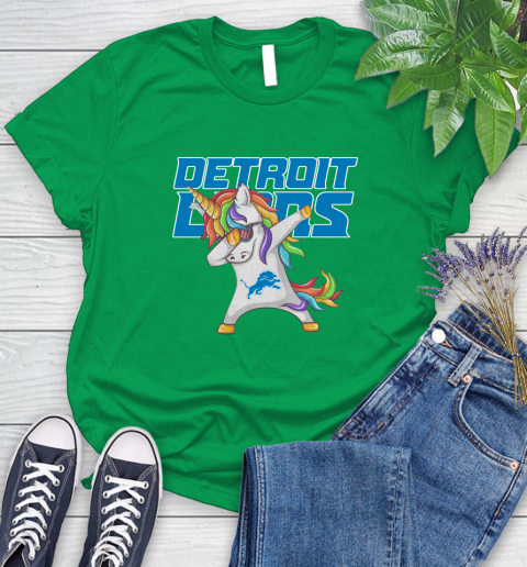 Detroit Lions NFL Football Funny Unicorn Dabbing Sports Women's T-Shirt 6
