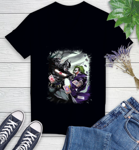 Cleveland Indians MLB Baseball Batman Fighting Joker DC Comics Women's V-Neck T-Shirt 2