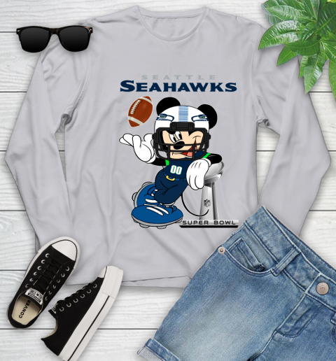 NFL Seattle Seahawks Mickey Mouse Disney Super Bowl Football T Shirt Youth Long Sleeve 17
