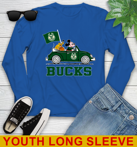 NBA Basketball Milwaukee Bucks Pluto Mickey Driving Disney Shirt Youth Long Sleeve 10