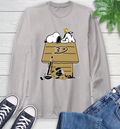 Anaheim Ducks NHL Hockey Snoopy Woodstock The Peanuts Movie Long Sleeve T-Shirt 12