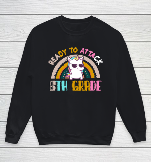 Back to school shirt Ready To Attack 5th grade Unicorn Youth Sweatshirt
