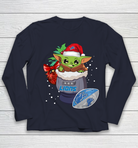 Detroit Lions Christmas Baby Yoda Star Wars Funny Happy NFL Youth Long Sleeve 3