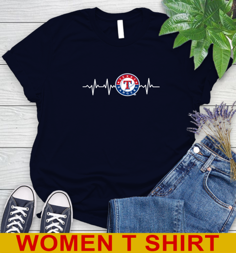 Texas Rangers MLB Baseball Heart Beat Shirt Women's T-Shirt 3 Texas Rangers MLB Baseball Heart Beat Shirt Women's T-Shirt - Image 3
