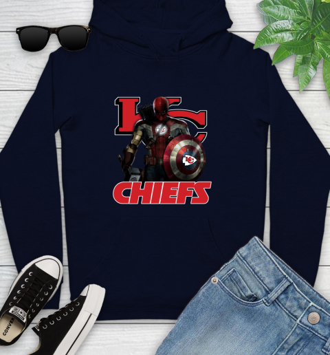 NFL Captain America Thor Spider Man Hawkeye Avengers Endgame Football Kansas City Chiefs Youth Hoodie 4