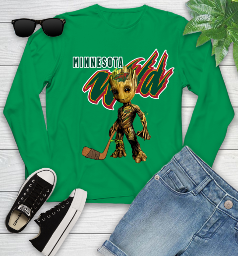 Minnesota Wild NHL Hockey Groot Marvel Guardians Of The Galaxy Youth Long Sleeve 6