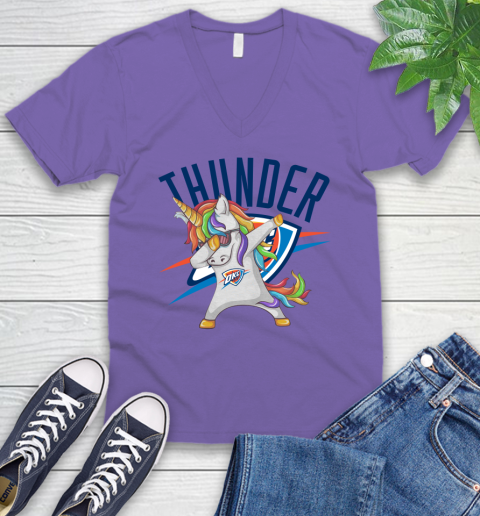 Oklahoma City Thunder NBA Basketball Funny Unicorn Dabbing Sports V-Neck T-Shirt 10