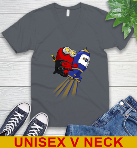 NFL Football Baltimore Ravens Deadpool Minion Marvel Shirt V-Neck T-Shirt 4