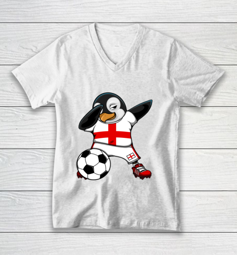 Dabbing Penguin England Soccer Fans Jersey Football Lovers V-Neck T-Shirt