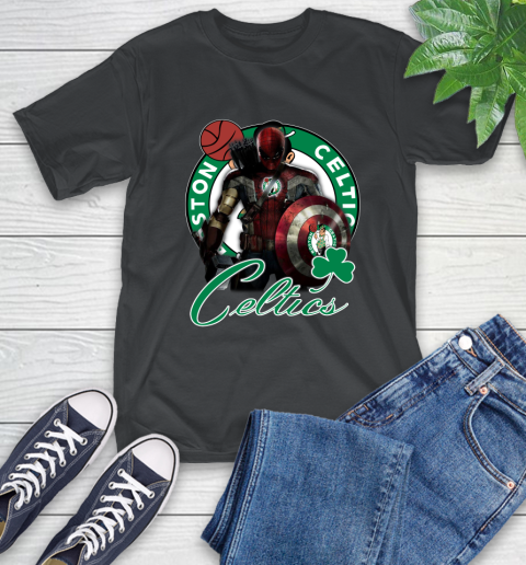 Boston Celtics NBA Basketball Captain America Thor Spider Man Hawkeye Avengers T-Shirt 2