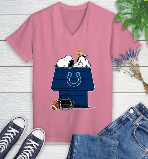 Indianapolis Colts NFL Football Snoopy Woodstock The Peanuts Movie Women's V-Neck T-Shirt 13