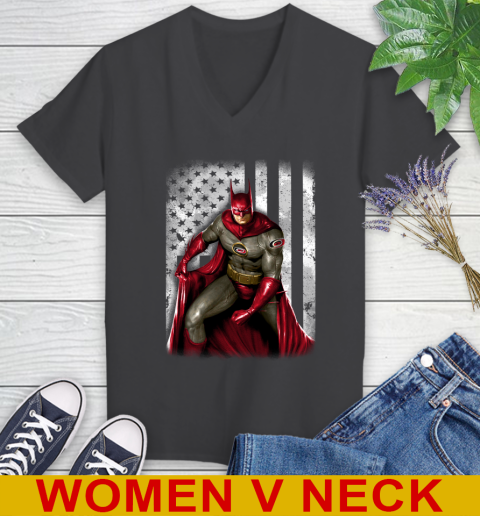 Carolina Hurricanes NHL Hockey Batman DC American Flag Shirt Women's V-Neck T-Shirt 8