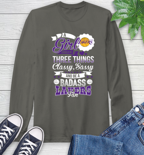 Los Angeles Lakers NBA A Girl Should Be Three Things Classy Sassy And A Be Badass Fan Long Sleeve T-Shirt 9