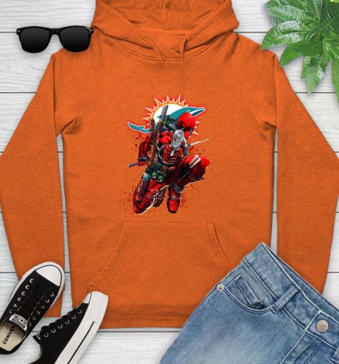 NFL Deadpool Marvel Comics Sports Football Miami Dolphins Youth Hoodie 5