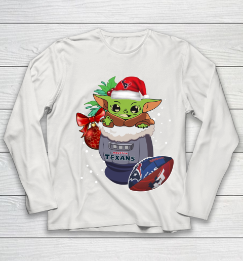 Houston Texans Christmas Baby Yoda Star Wars Funny Happy NFL Youth Long Sleeve 11