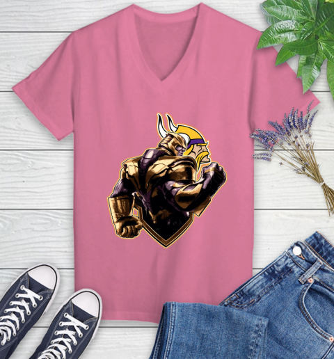 NFL Thanos Avengers Endgame Football Sports Minnesota Vikings Women's V-Neck T-Shirt 13