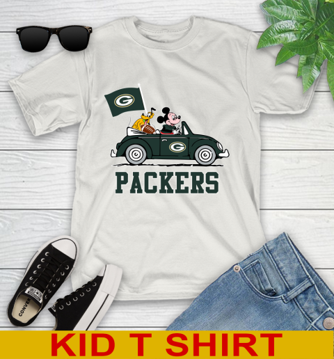 NFL Football Green Bay Packers Pluto Mickey Driving Disney Shirt Youth T-Shirt 24