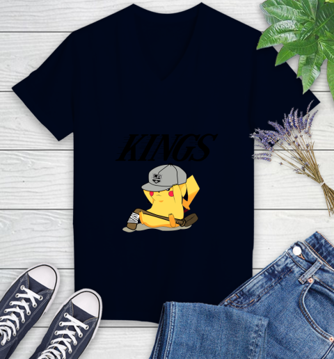 NHL Pikachu Hockey Sports Los Angeles Kings Women's V-Neck T-Shirt 3