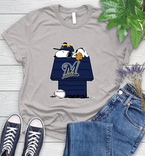 MLB Milwaukee Brewers Snoopy Woodstock The Peanuts Movie Baseball T Shirt Women's T-Shirt 10