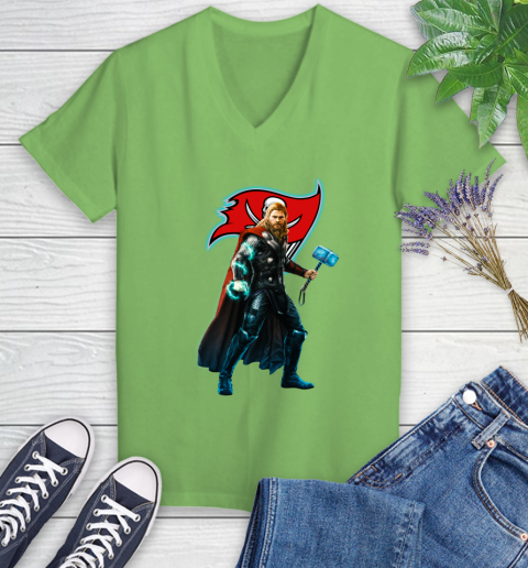 NFL Thor Avengers Endgame Football Tampa Bay Buccaneers Women's V-Neck T-Shirt 11