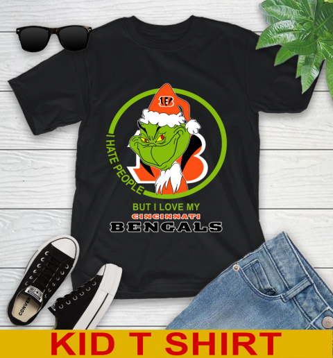 Cincinnati Bengals NFL Christmas Grinch I Hate People But I Love My Favorite Football Team Youth T-Shirt 2