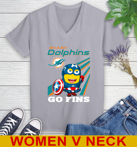 NFL Football Miami Dolphins Captain America Marvel Avengers Minion Shirt Women's V-Neck T-Shirt 4