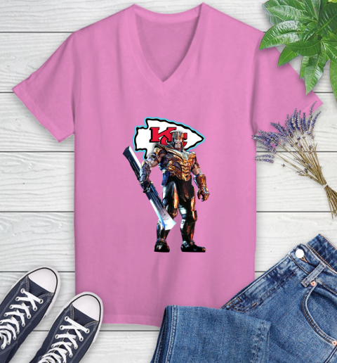 NFL Thanos Gauntlet Avengers Endgame Football Kansas City Chiefs Women's V-Neck T-Shirt 14