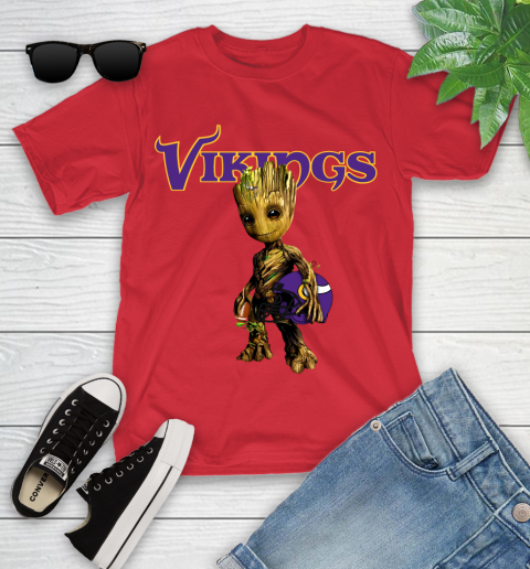 Minnesota Vikings NFL Football Groot Marvel Guardians Of The Galaxy Youth T-Shirt 10