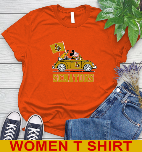 NHL Hockey Ottawa Senators Pluto Mickey Driving Disney Shirt Women's T-Shirt 4