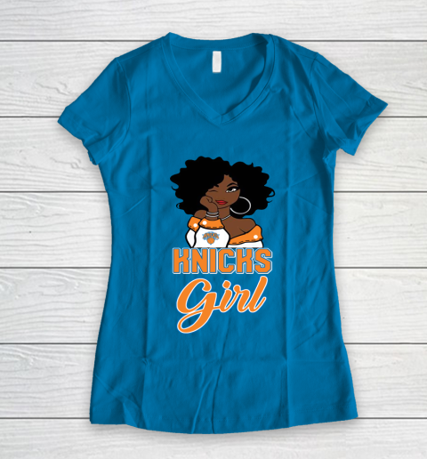 New York Knicks Girl NBA Women's V-Neck T-Shirt 7