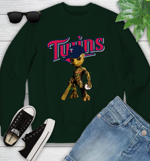 MLB Minnesota Twins Groot Guardians Of The Galaxy Baseball Youth Sweatshirt 10