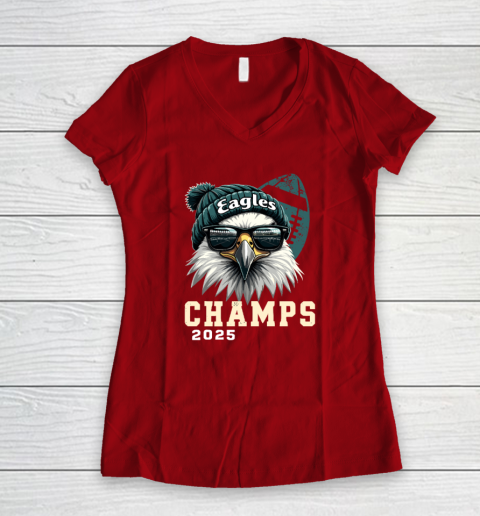 Eagles Sunglasses Championship 2025 Celebrated Eagles Women's V-Neck T-Shirt 6