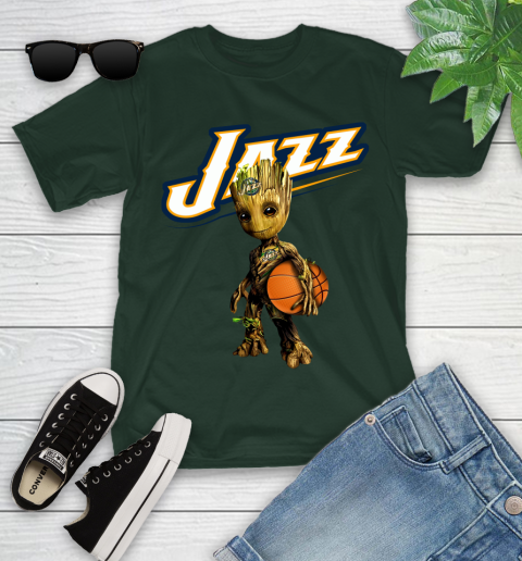 Utah Jazz NBA Basketball Groot Marvel Guardians Of The Galaxy Youth T-Shirt 5