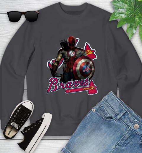 MLB Captain America Thor Spider Man Hawkeye Avengers Endgame Baseball Atlanta Braves Youth Sweatshirt 6