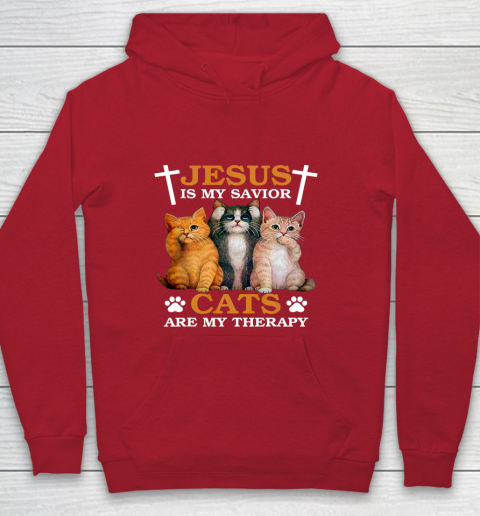 Jesus is My Savior Cat are My Therapy Christians Cat Lover Youth Hoodie 7
