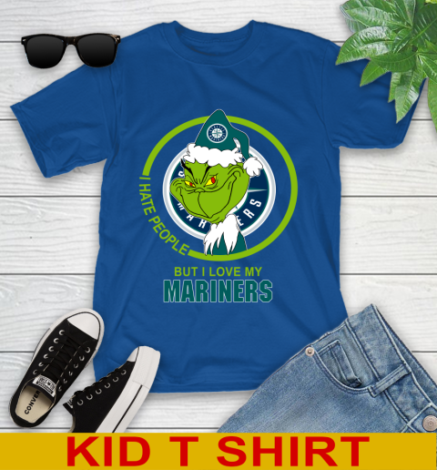 Seattle Mariners MLB Christmas Grinch I Hate People But I Love My Favorite Baseball Team Youth T-Shirt 9
