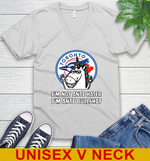 Toronto Blue Jays MLB Baseball Unicorn I'm Not Anti Hater I'm Anti Bullshit V-Neck T-Shirt
