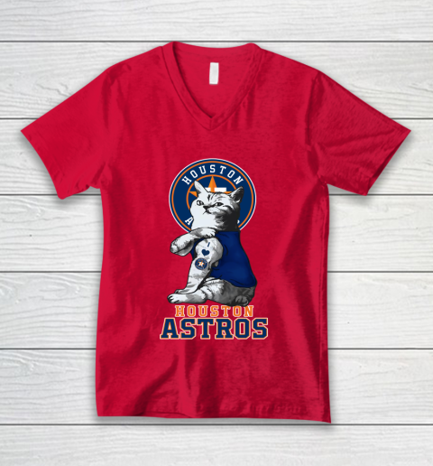 MLB Baseball My Cat Loves Houston Astros V-Neck T-Shirt 6
