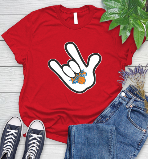 New York Knicks NBA Basketball Mickey Rock Hand Disney Women's T-Shirt 9