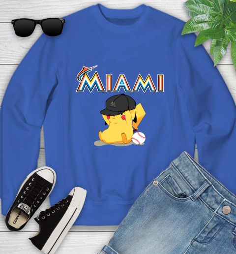 MLB Pikachu Baseball Sports Miami Marlins Youth Sweatshirt 8
