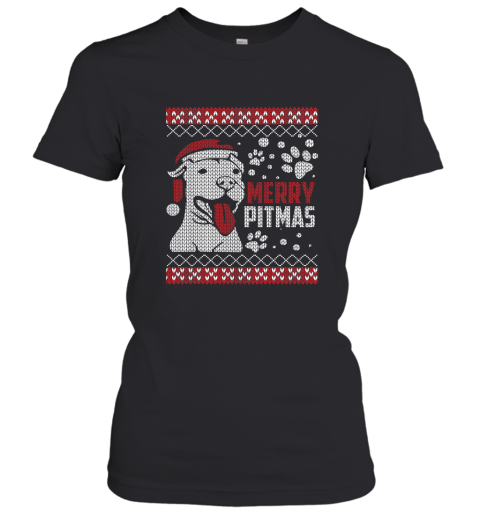 Merry Pitmas Pitbull Ugly Christmas Holiday Adult Crewneck Women's T-Shirt