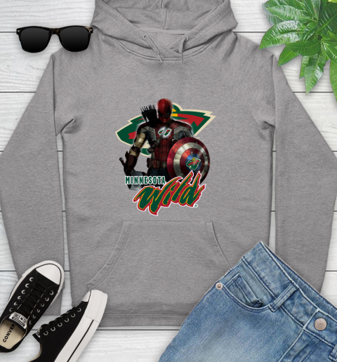 NHL Captain America Thor Spider Man Hawkeye Avengers Endgame Hockey Minnesota Wild Youth Hoodie 6