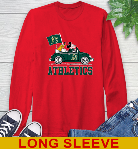 MLB Baseball Oakland Athletics Pluto Mickey Driving Disney Shirt Long Sleeve T-Shirt 10