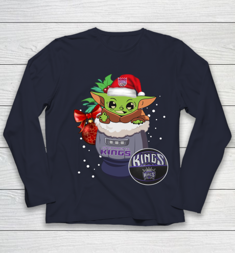 Sacramento Kings Christmas Baby Yoda Star Wars Funny Happy NBA Youth Long Sleeve 3