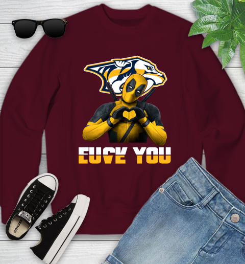 NHL Nashville Predators Deadpool Love You Fuck You Hockey Sports Youth Sweatshirt 4