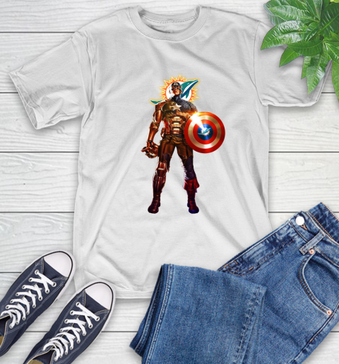 NFL Captain America Marvel Avengers Endgame Football Sports Miami Dolphins T-Shirt